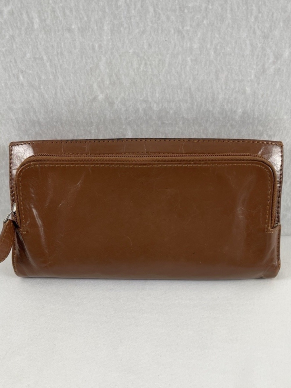 VTG Hobo International Cognac Brown Leather Trifold Continental Organizer Wallet